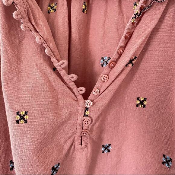 THE GREAT Clementine Embroidered Linen Cottagecore Blouse Pink Rosette X-Small - Picture 7 of 9